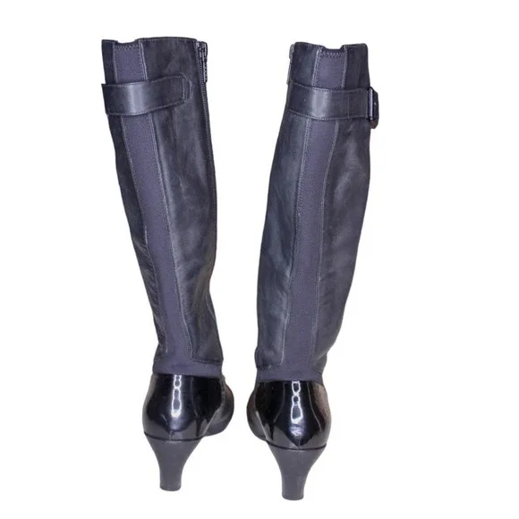Tsubo High Heel Boots Black Leather Knee Boots Buckle Detail Size 7